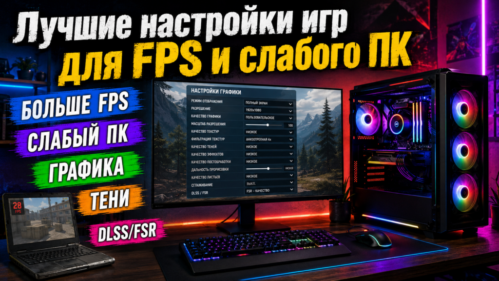 лучшие настройки игр для FPS на слабом ПК с меню графики, тенями и DLSS FSR