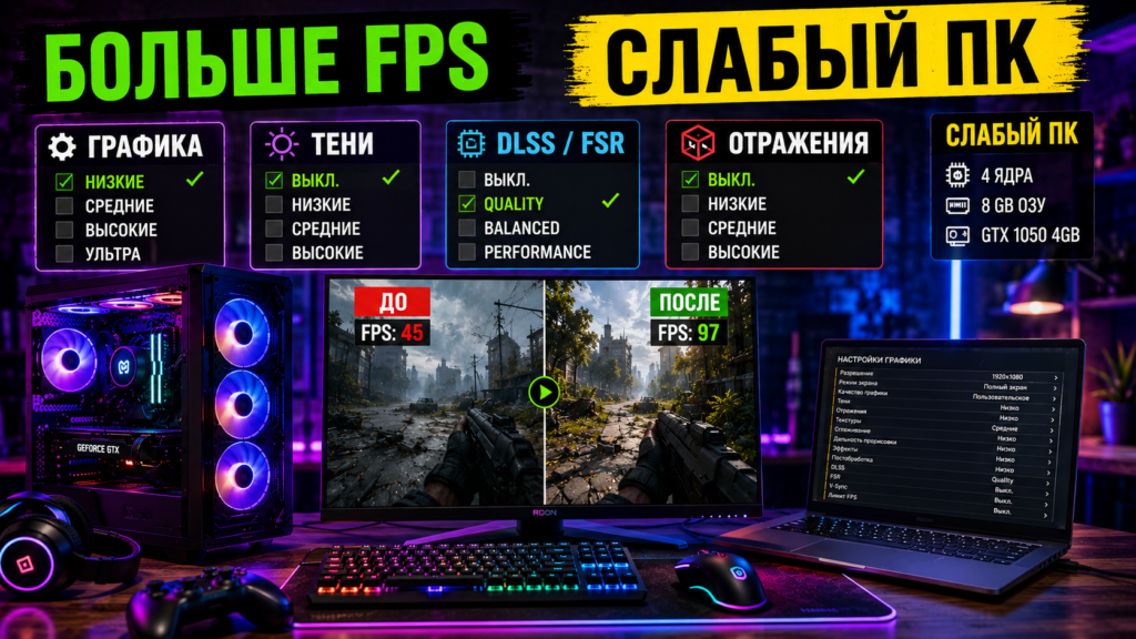 настройки DLSS и FSR в играх для повышения FPS на слабом ПК
