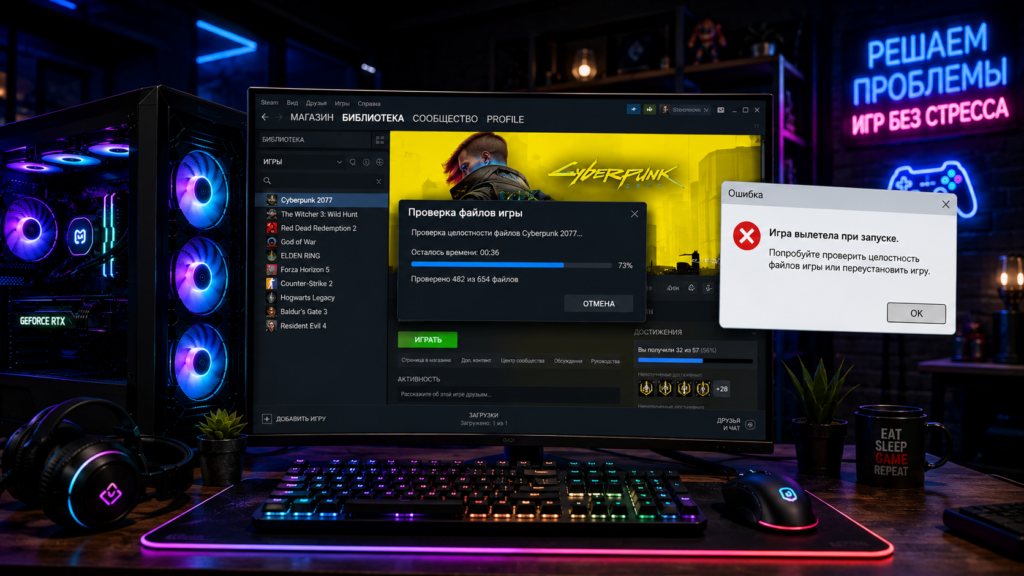 проверка целостности файлов игры в Steam если игра вылетает при запуске на ПК