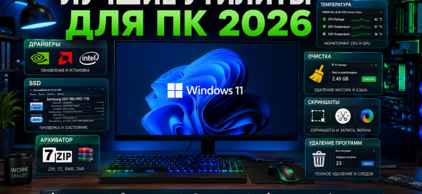 лучшие утилиты для ПК 2026 года для Windows 11, драйверов, SSD, температуры, очистки, скриншотов, архивации, FPS и удаления программ