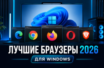 Лучшие браузеры для Windows в 2026 году - обложка статьи со сравнением популярных браузеров для ПК и ноутбука на Windows