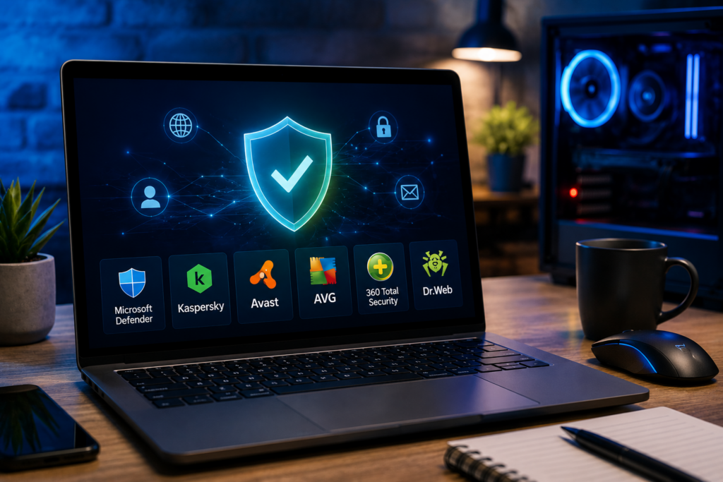 Пользователь выбирает бесплатный антивирус для Windows 11 на домашнем ПК