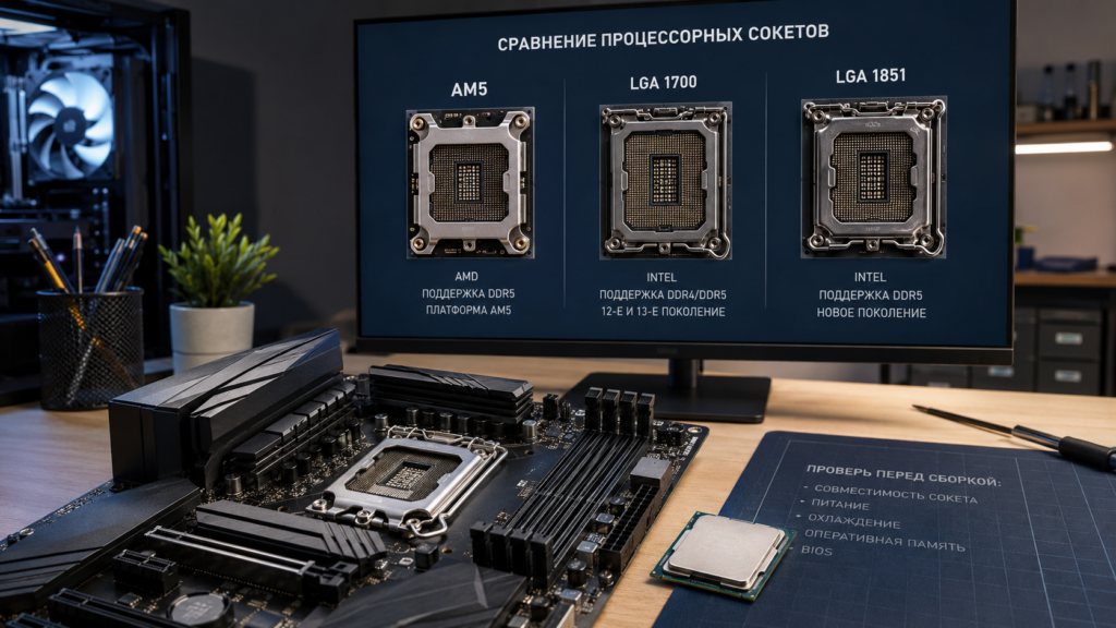 сокет материнской платы AM5 LGA 1700 и LGA 1851 для процессора