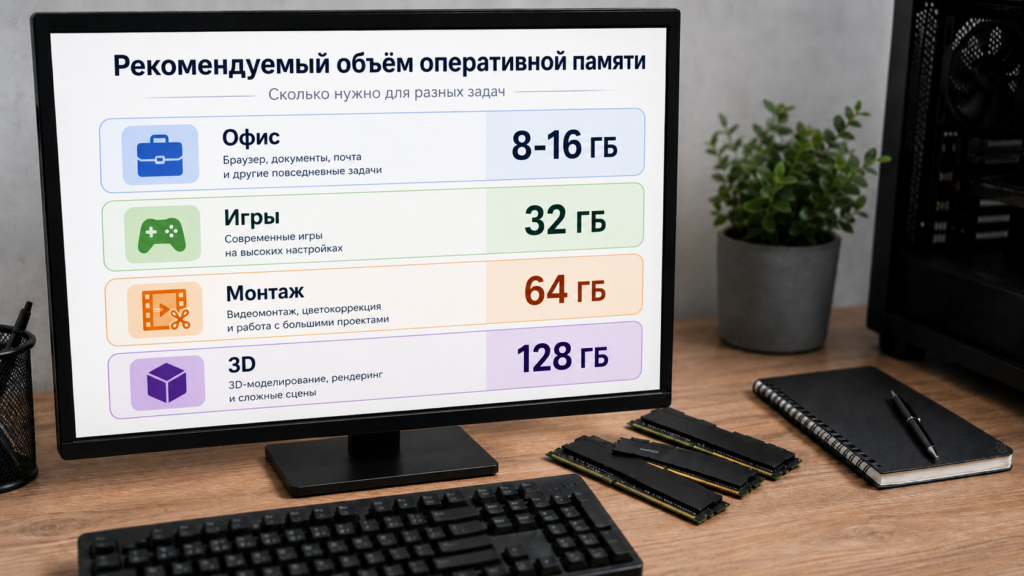 сколько оперативной памяти нужно для офиса игр монтажа и 3D