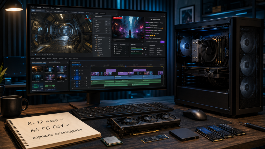 процессор для монтажа стриминга 3D Blender Unreal Engine и рабочих задач