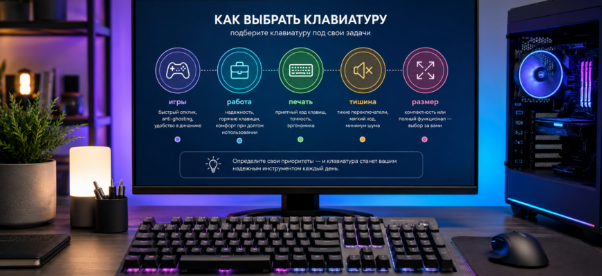 клавиатура для ПК на современном рабочем столе с компьютером