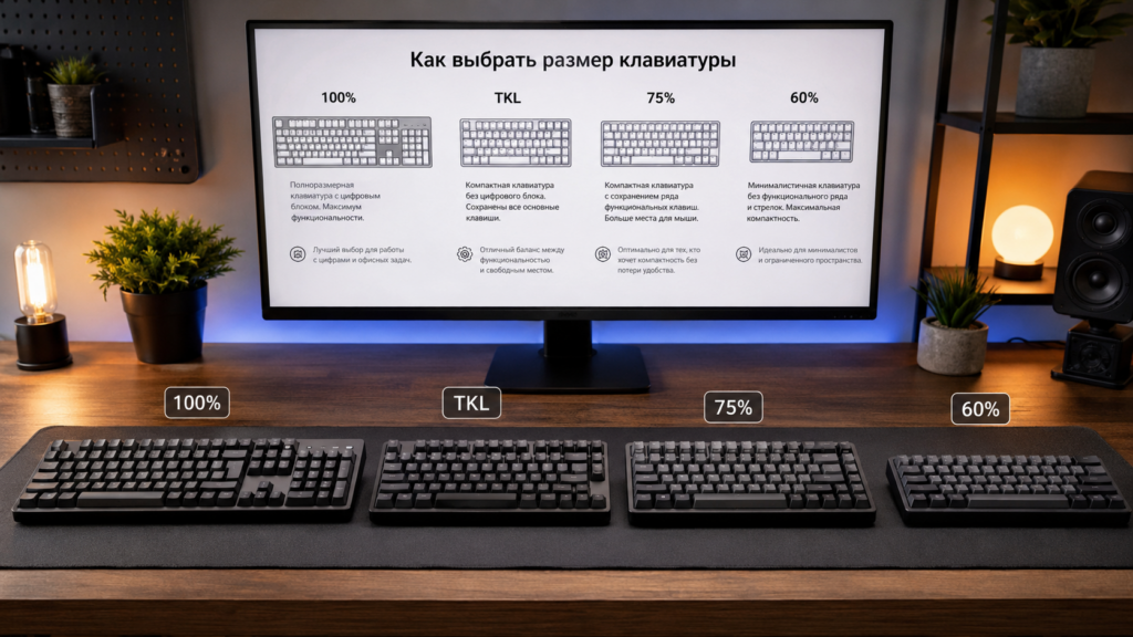 полноразмерная TKL 75 и 60 процентов клавиатура для ПК