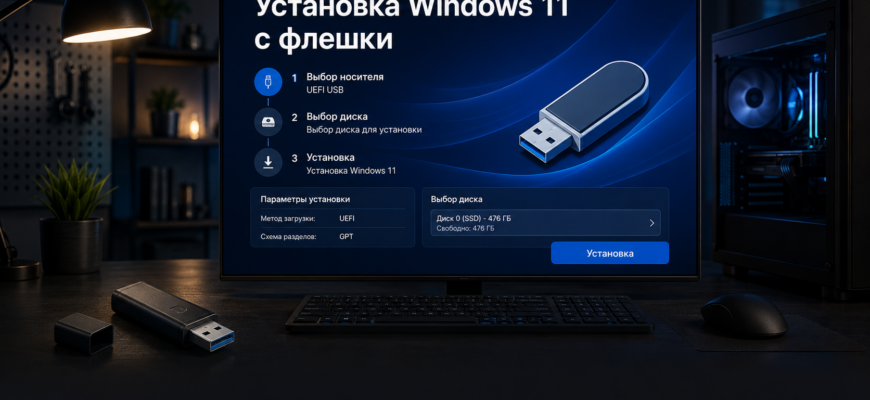 Установка Windows 11 с флешки через UEFI USB на современном компьютере