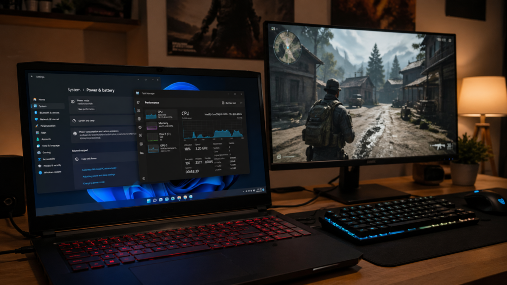 слабый игровой ноутбук с Windows 11 и настройками производительности для игр