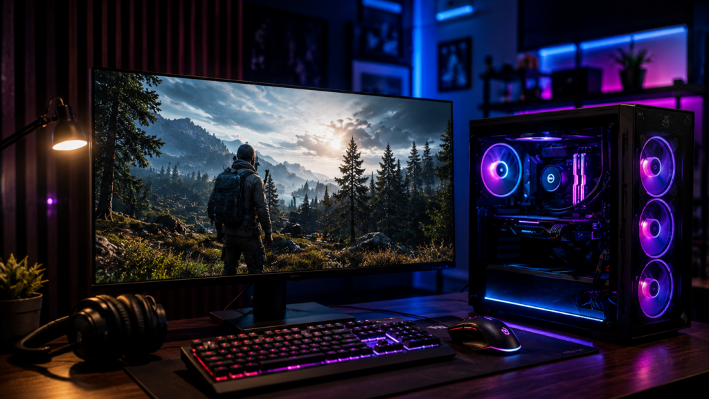 игровой ПК с открытой игрой для диагностики фризов, лагов и микрофризов