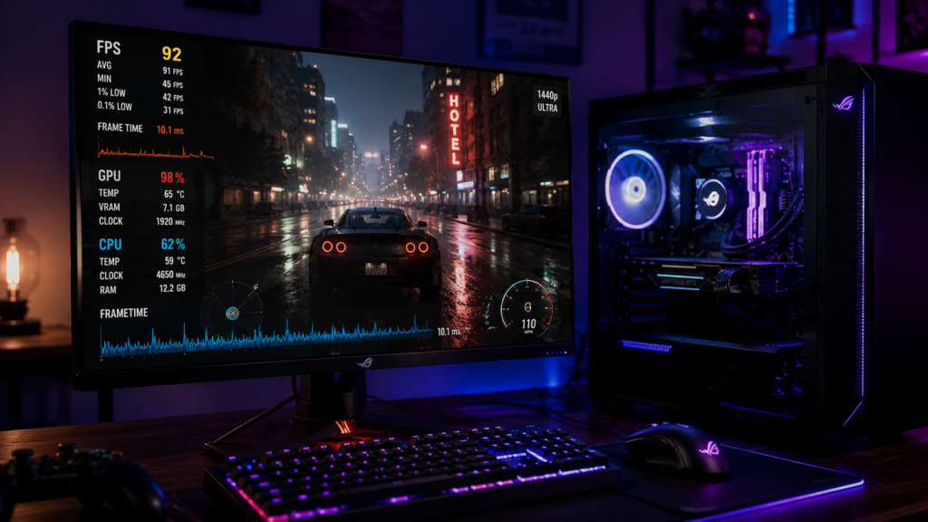 график FPS и frametime на игровом ПК для поиска микрофризов и статтеров
