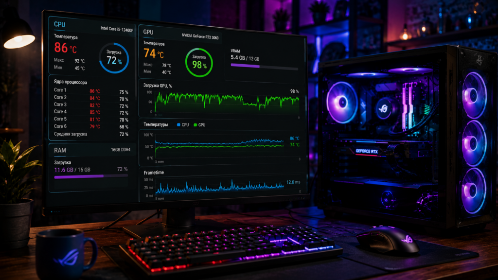мониторинг температуры CPU и GPU для поиска причин фризов в играх на ПК