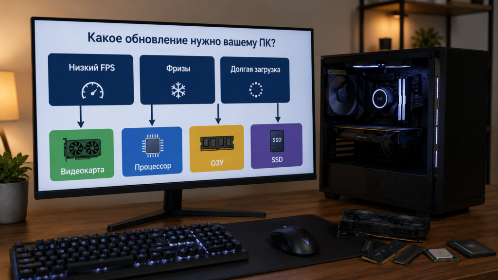 Схема апгрейда ПК с выбором видеокарты процессора ОЗУ и SSD