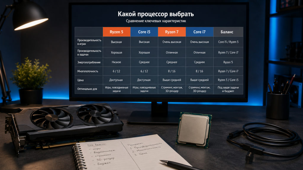 Подбор видеокарты под процессор Ryzen 5, Core i5, Ryzen 7 и Core i7